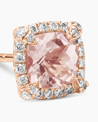 Petite Chatelaine® Pavé Bezel Stud Earrings in 18K Rose Gold with Morganite and Diamonds, 5mm
