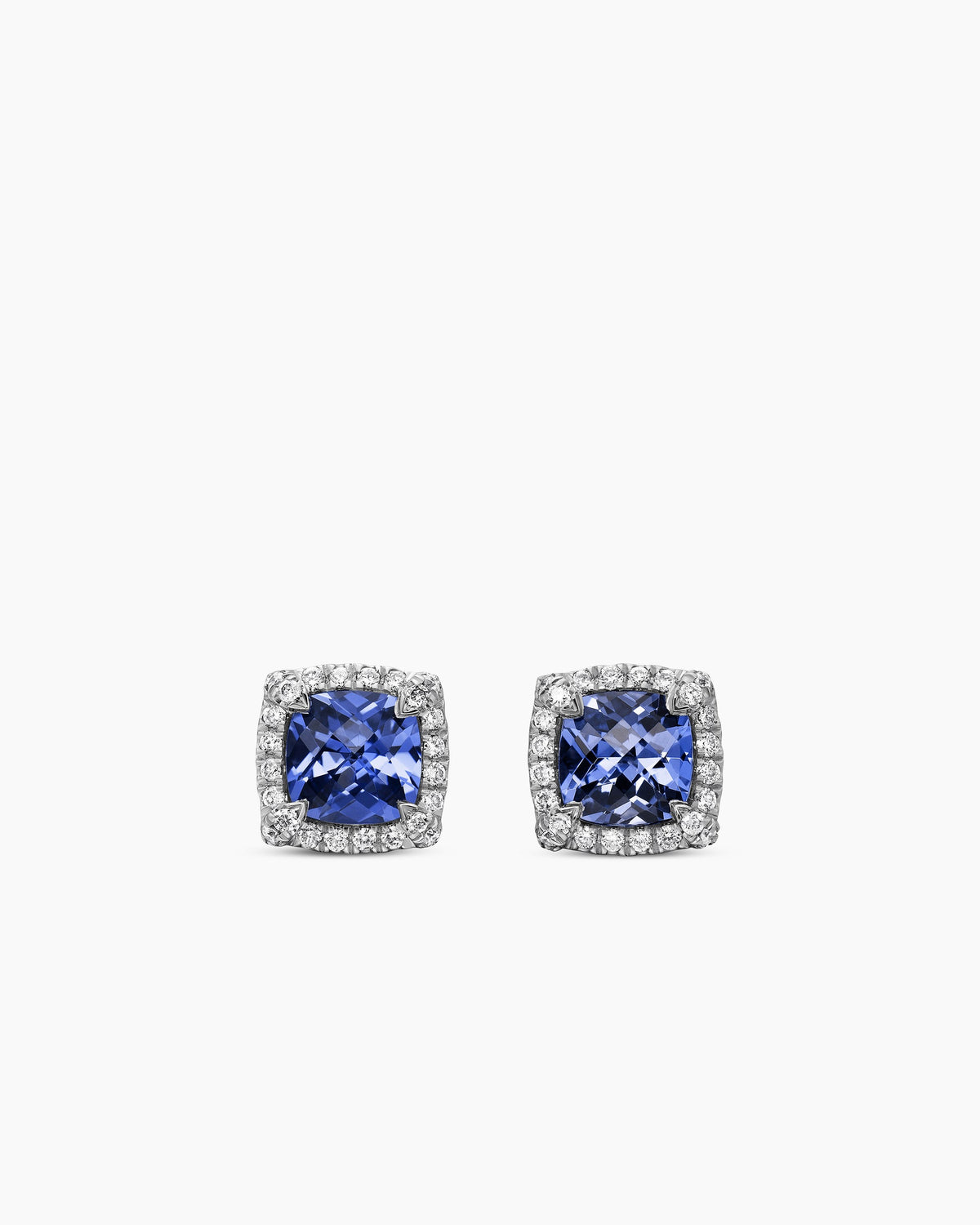 Petite Chatelaine® Pavé Bezel Stud Earrings in 18K White Gold with Tanzanite and Diamonds, 5mm