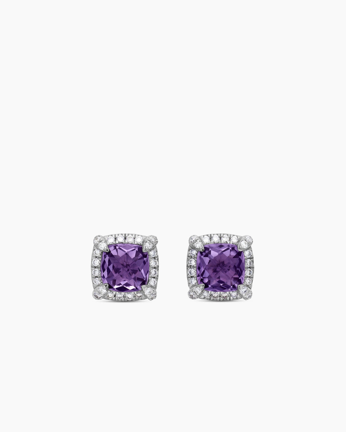 Petite Chatelaine® Pavé Bezel Stud Earrings in Sterling Silver with Amethyst and Diamonds, 5mm