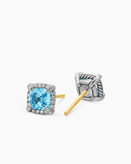 Petite Chatelaine® Pavé Bezel Stud Earrings in Sterling Silver with Blue Topaz and Diamonds, 5mm