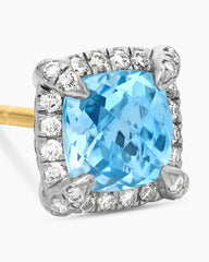 Petite Chatelaine® Pavé Bezel Stud Earrings in Sterling Silver with Blue Topaz and Diamonds, 5mm