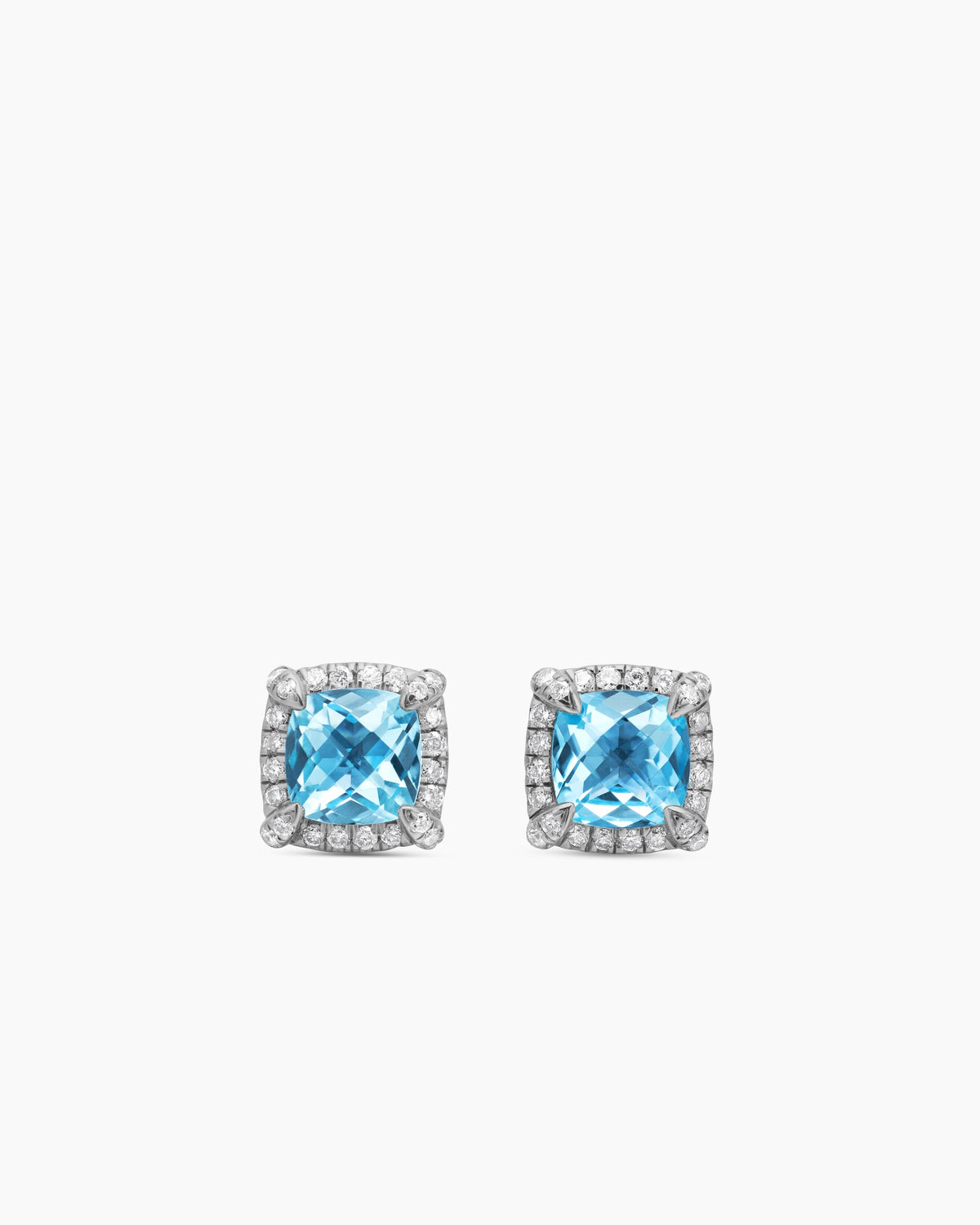 Petite Chatelaine® Pavé Bezel Stud Earrings in Sterling Silver with Blue Topaz and Diamonds, 5mm
