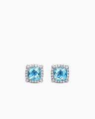 Petite Chatelaine® Pavé Bezel Stud Earrings in Sterling Silver with Blue Topaz and Diamonds, 5mm