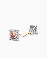 Petite Chatelaine® Pavé Bezel Stud Earrings in Sterling Silver with Morganite and Diamonds, 5mm