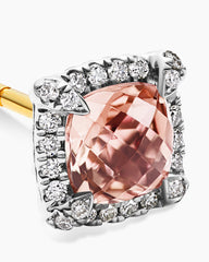 Petite Chatelaine® Pavé Bezel Stud Earrings in Sterling Silver with Morganite and Diamonds, 5mm