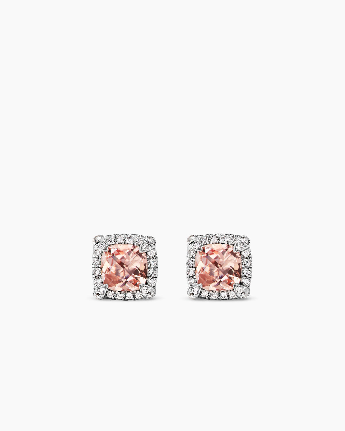 Petite Chatelaine® Pavé Bezel Stud Earrings in Sterling Silver with Morganite and Diamonds, 5mm