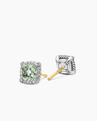 Petite Chatelaine® Pavé Bezel Stud Earrings in Sterling Silver with Prasiolite and Diamonds, 5mm