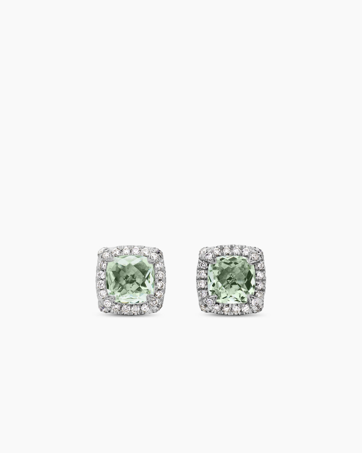 Petite Chatelaine® Pavé Bezel Stud Earrings in Sterling Silver with Prasiolite and Diamonds, 5mm