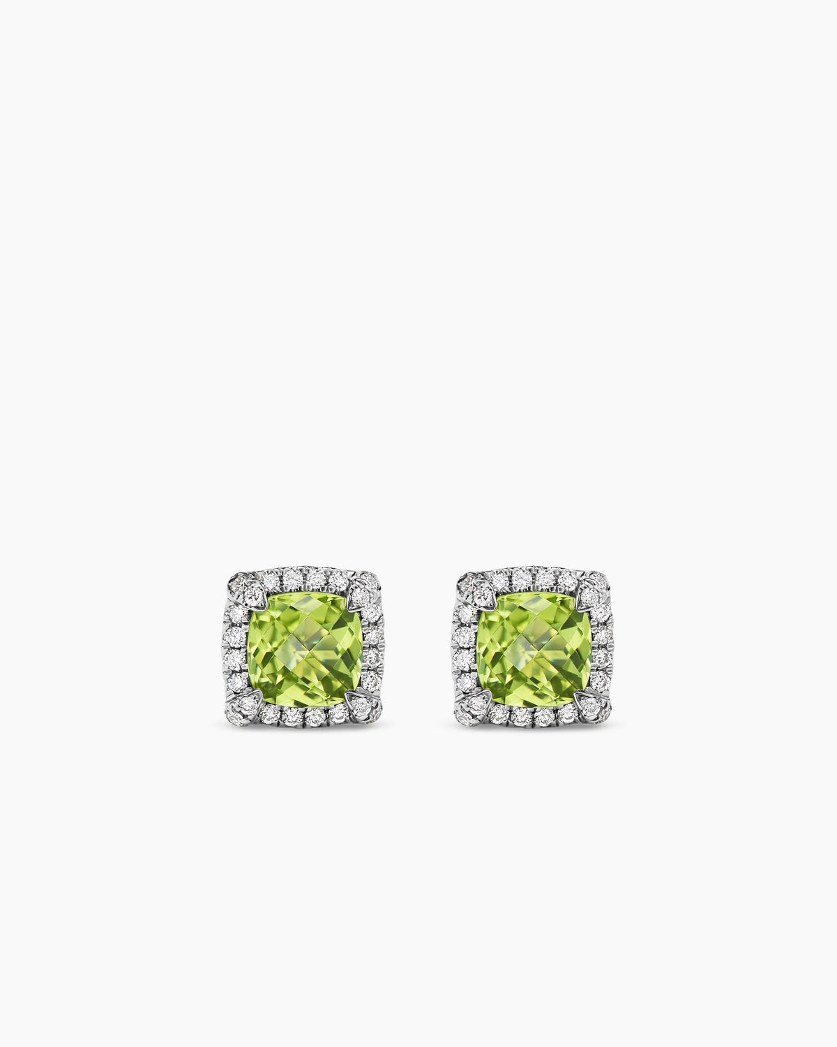 Petite Chatelaine® Pavé Bezel Stud Earrings in Sterling Silver with Peridot and Diamonds, 5mm