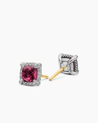 Petite Chatelaine® Pavé Bezel Stud Earrings in Sterling Silver with Rhodolite Garnet and Diamonds, 5mm