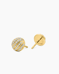Sculpted Cable Stud Earrings in 18K Yellow Gold with Diamonds, 8mm