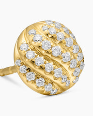 Sculpted Cable Stud Earrings in 18K Yellow Gold with Diamonds, 8mm