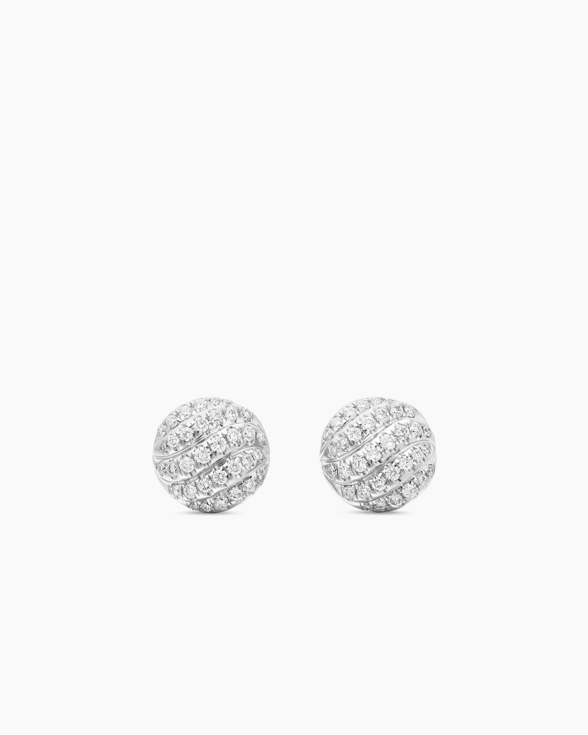 Sculpted Cable Stud Earrings in Sterling Silver with Diamonds, 8mm