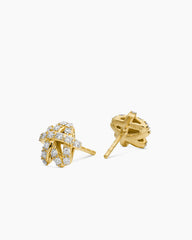 Pavé Crossover Stud Earrings in 18K Yellow Gold with Diamonds, 9mm
