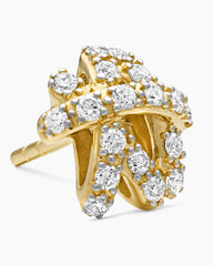 Pavé Crossover Stud Earrings in 18K Yellow Gold with Diamonds, 9mm