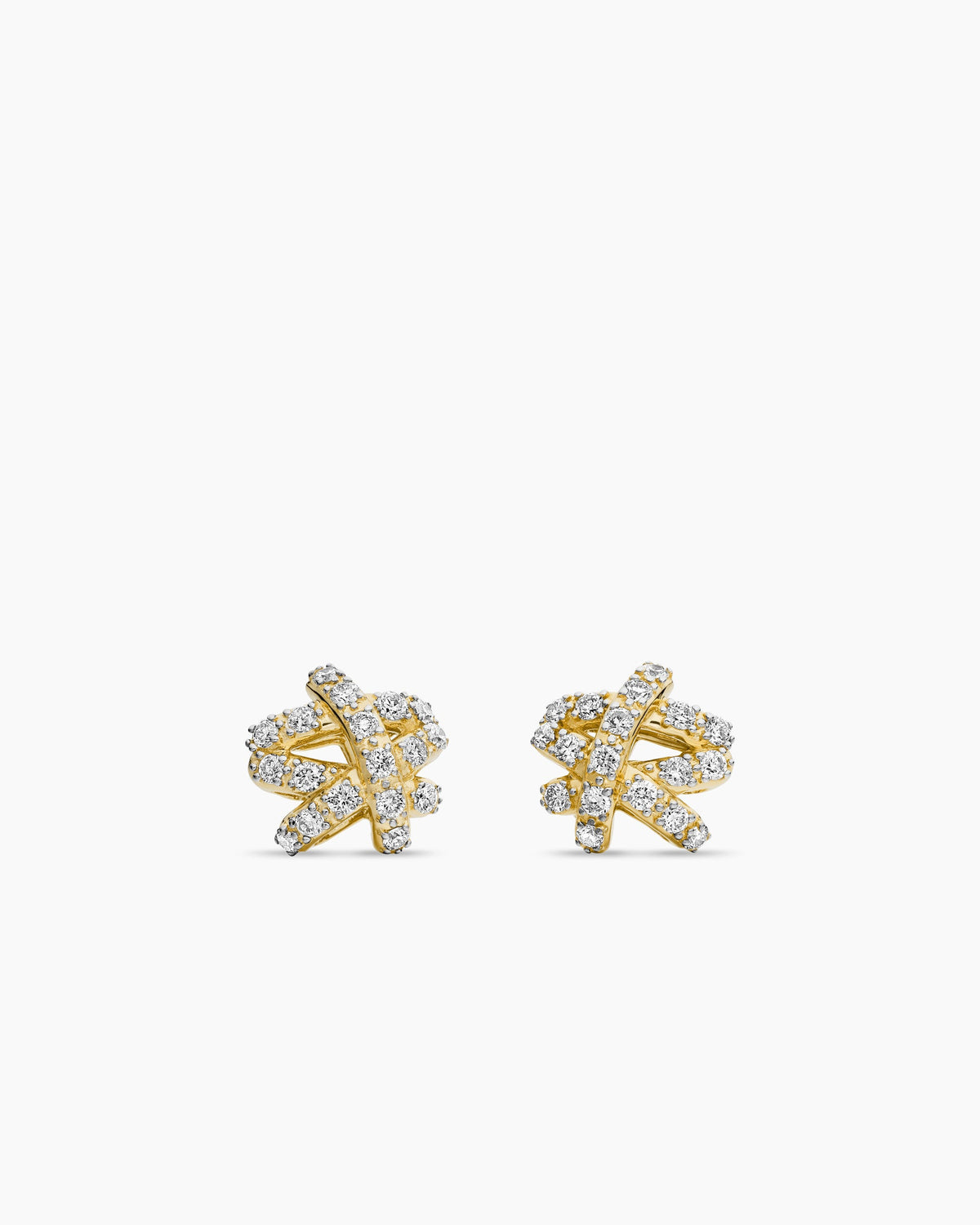 Pavé Crossover Stud Earrings in 18K Yellow Gold with Diamonds, 9mm