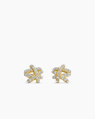 Pavé Crossover Stud Earrings in 18K Yellow Gold with Diamonds, 9mm