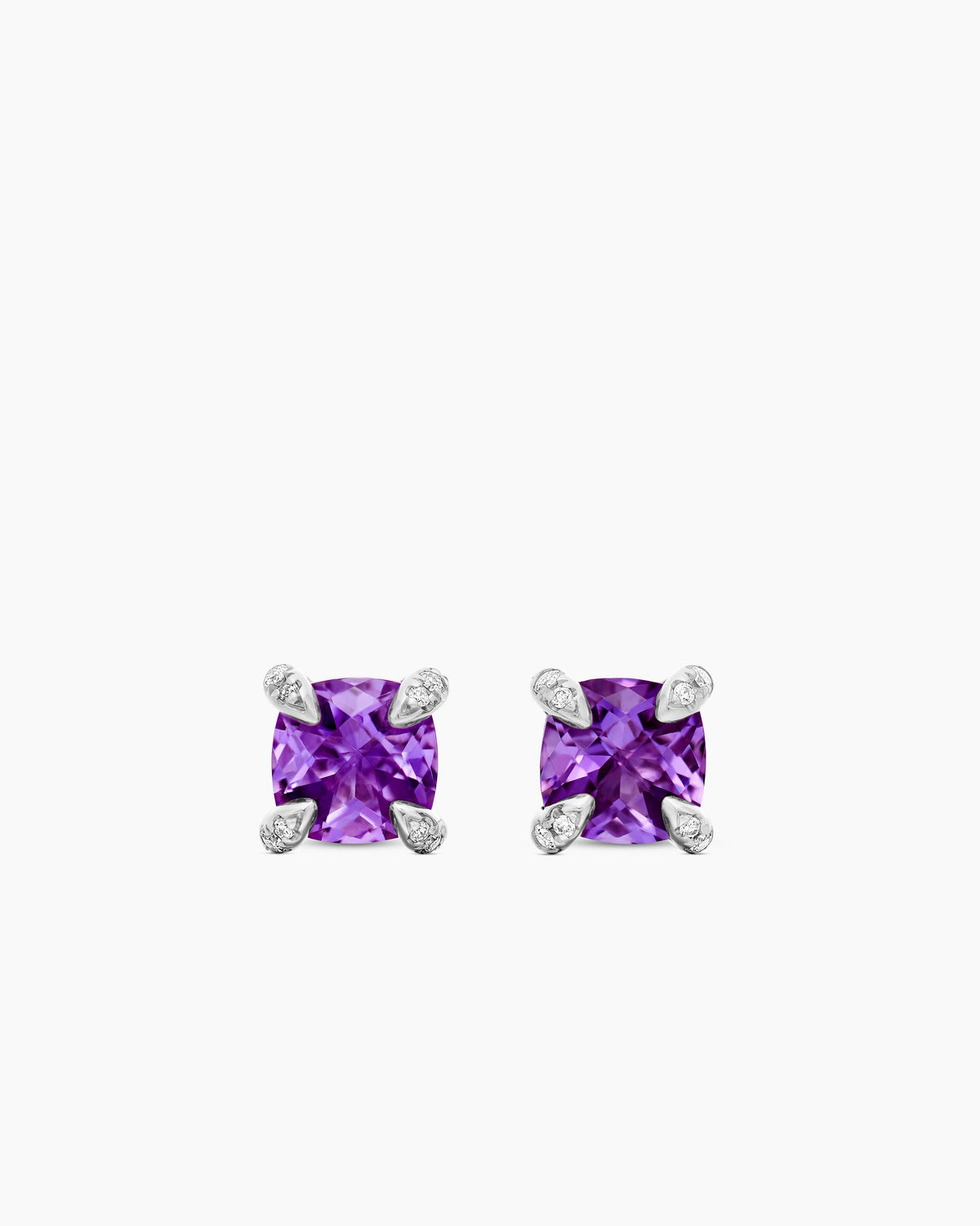 Petite Chatelaine® Stud Earrings in Sterling Silver with Amethyst and Diamonds, 6mm