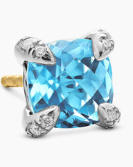Petite Chatelaine® Stud Earrings in Sterling Silver with Blue Topaz and Diamonds, 6mm