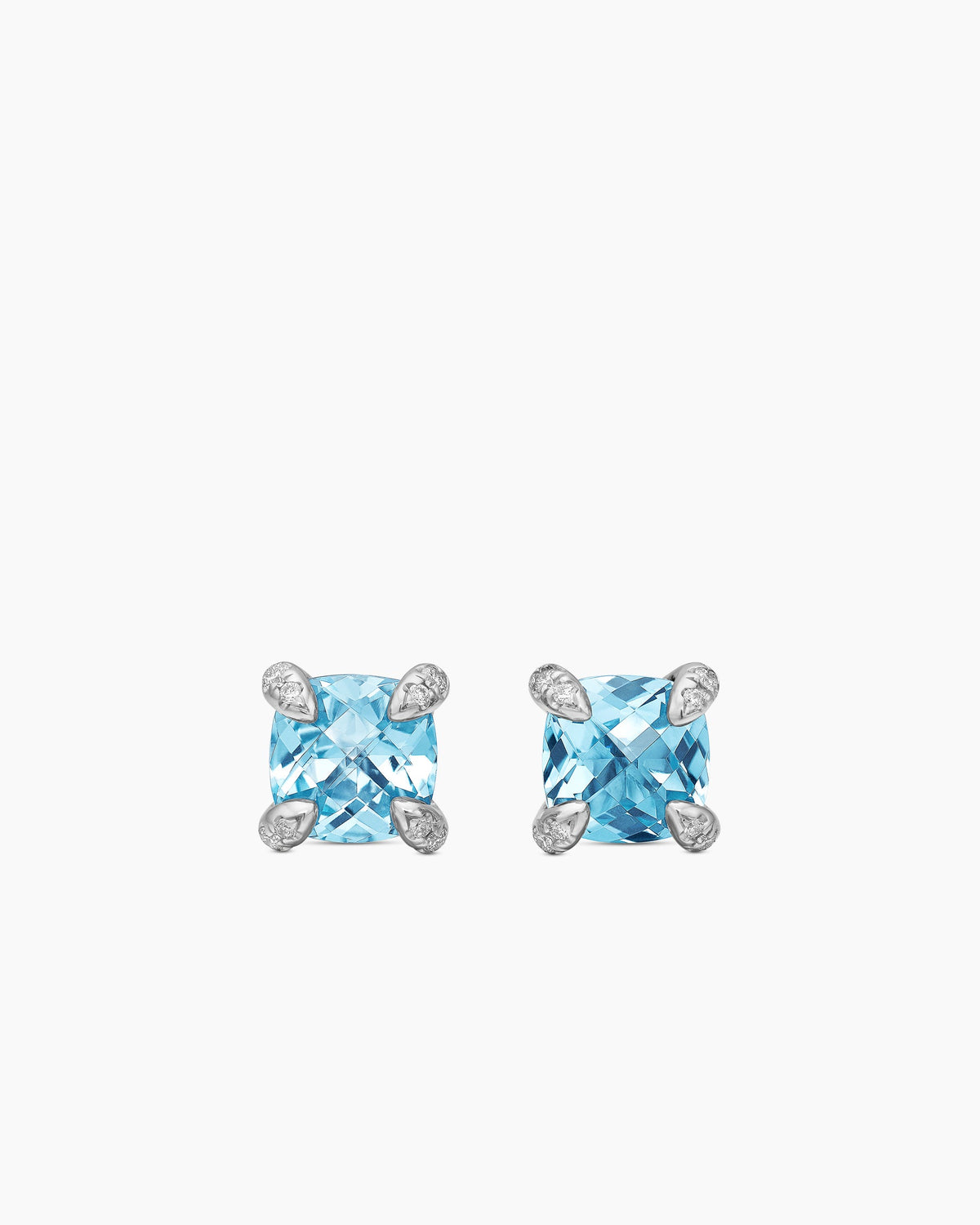 Petite Chatelaine® Stud Earrings in Sterling Silver with Blue Topaz and Diamonds, 6mm