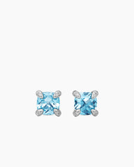 Petite Chatelaine® Stud Earrings in Sterling Silver with Blue Topaz and Diamonds, 6mm