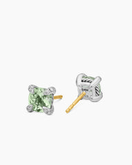 Petite Chatelaine® Stud Earrings in Sterling Silver with Prasiolite and Diamonds, 6mm
