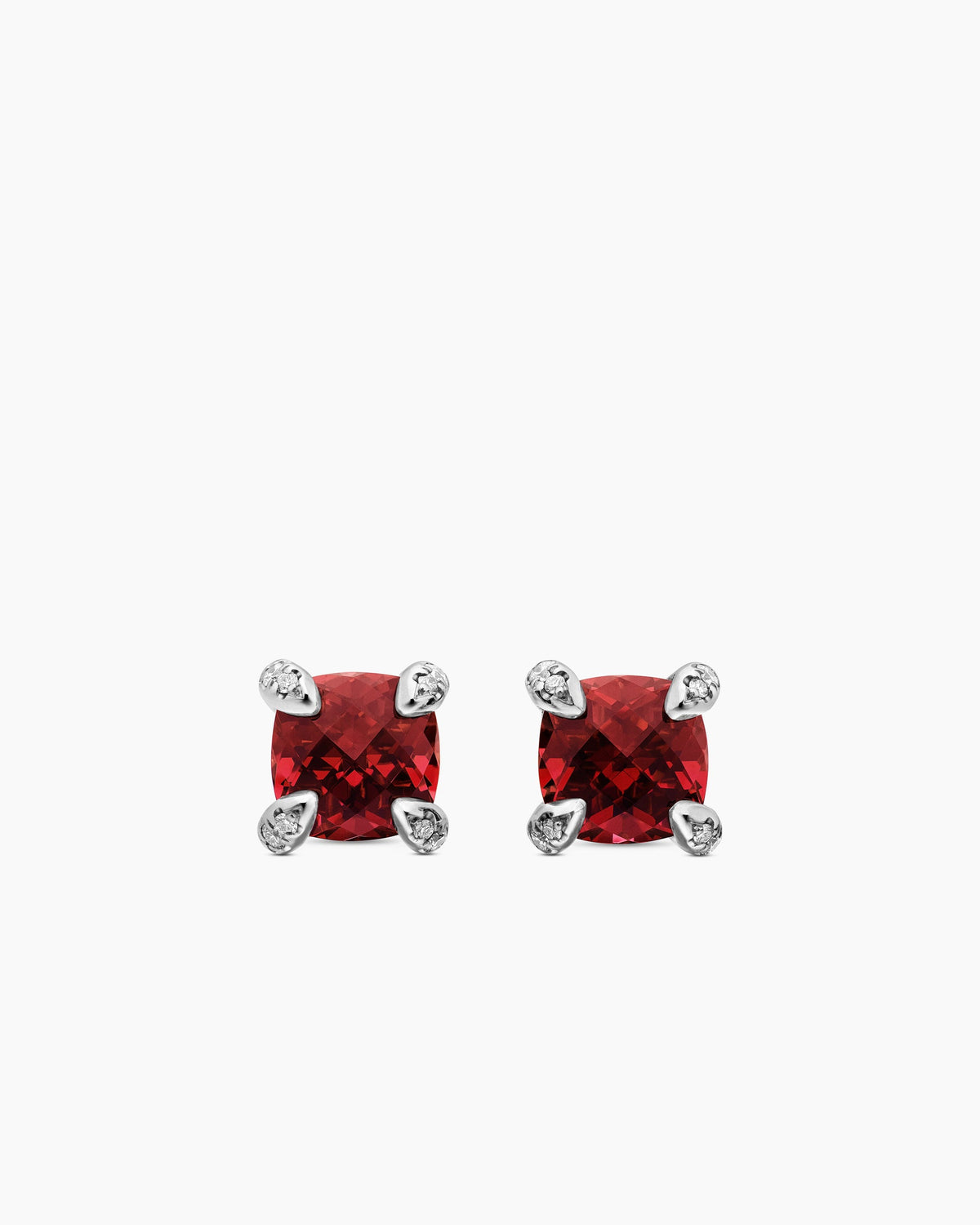 Petite Chatelaine® Stud Earrings in Sterling Silver with Rhodolite Garnet and Diamonds, 6mm