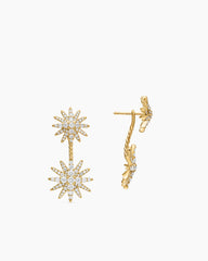 Starburst Double Drop Earrings in 18K Yellow Gold with Diamonds, 32.5mm