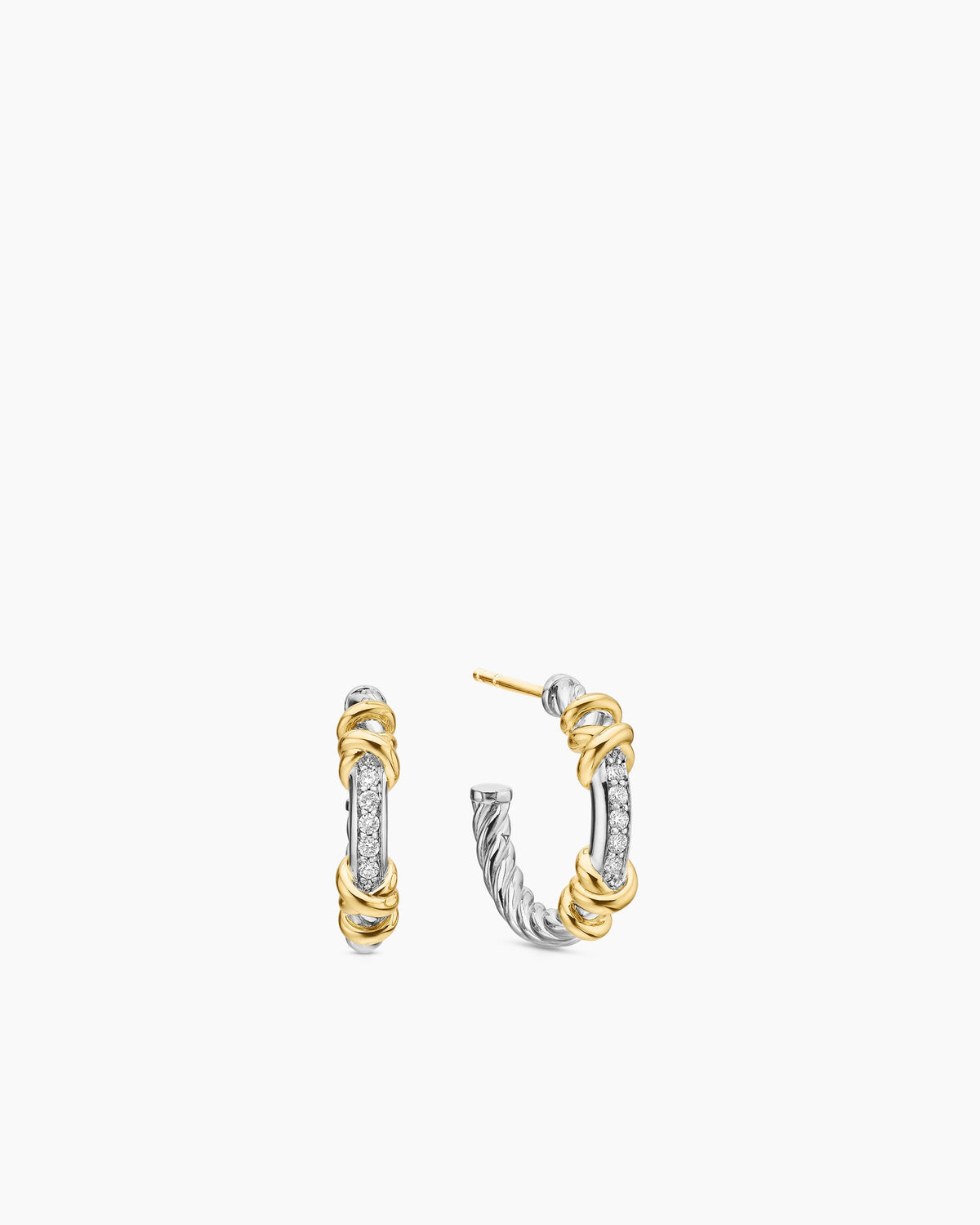 Petite Helena Wrap Hoop Earrings in Sterling Silver with 18K Yellow Gold and Diamonds, 3/4in