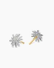 Petite Starburst Stud Earrings in Sterling Silver with Diamonds, 10mm