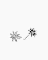 Petite Starburst Stud Earrings in 18K White Gold with Diamonds, 7.5mm