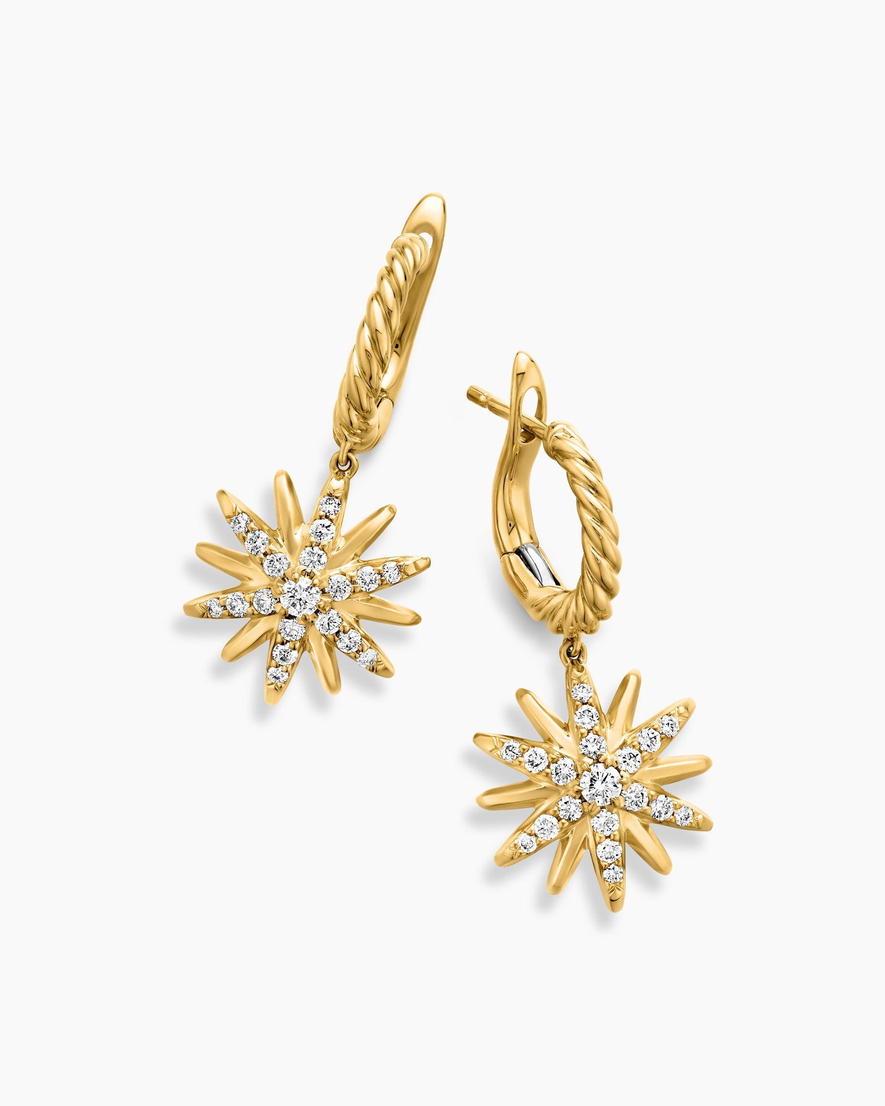 Starburst Drop Earrings in 18K Yellow Gold with Diamonds, 25mm