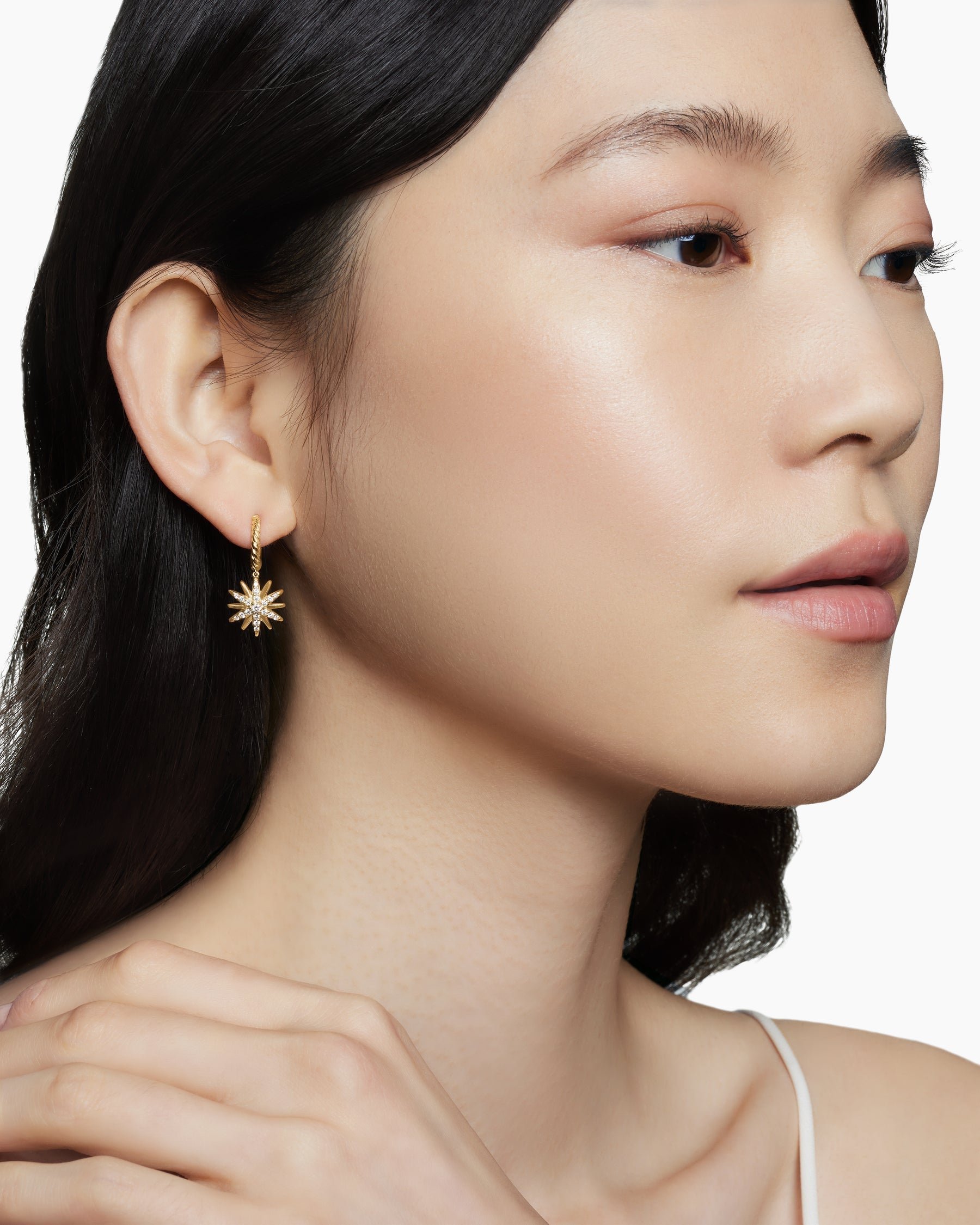 Starburst Drop Earrings in 18K Yellow Gold with Diamonds, 25mm