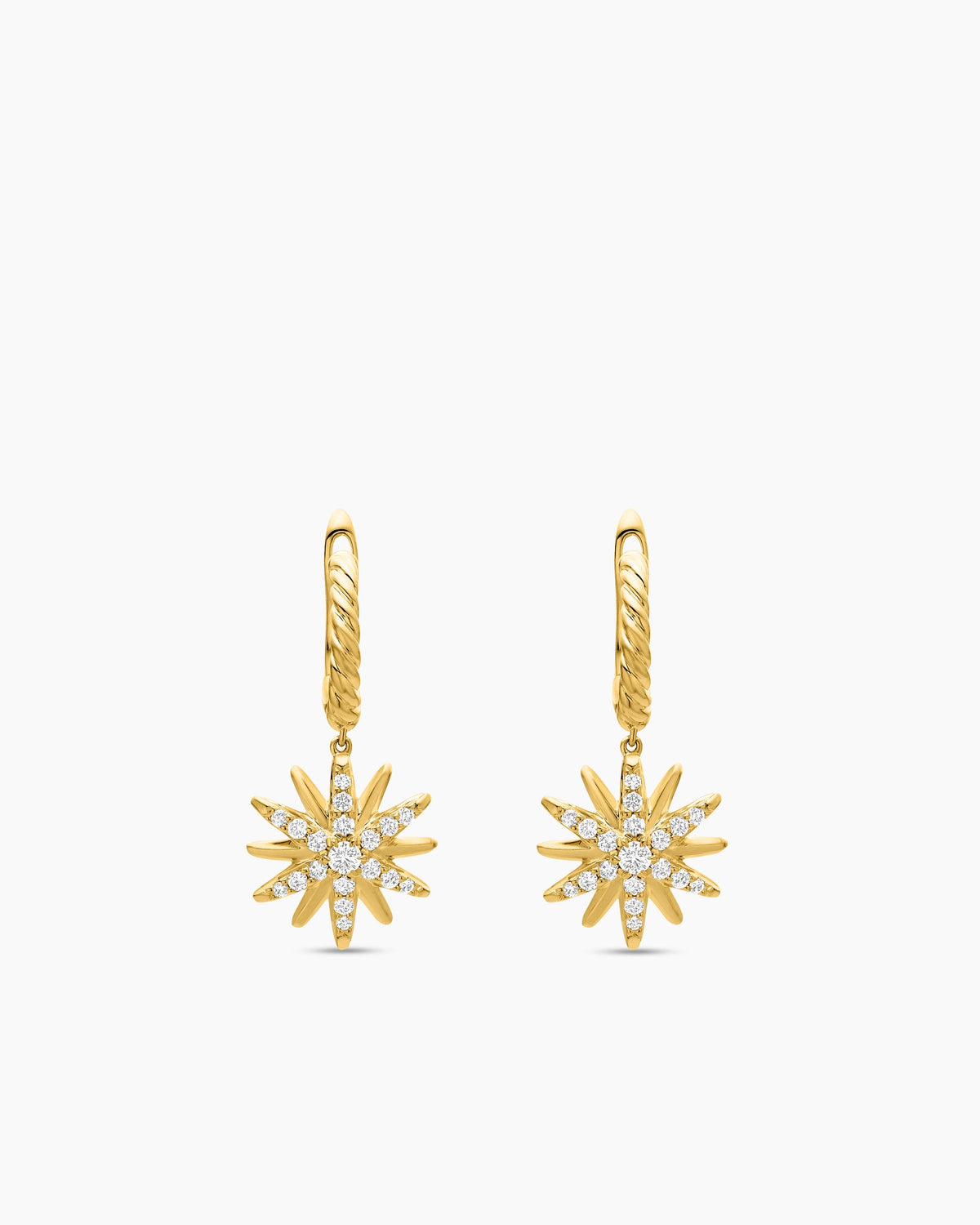 Starburst Drop Earrings in 18K Yellow Gold with Diamonds, 25mm