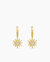 Starburst Drop Earrings in 18K Yellow Gold with Diamonds, 25mm