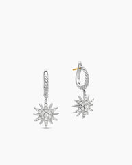 Starburst Drop Earrings in Sterling Silver with Diamonds, 25mm