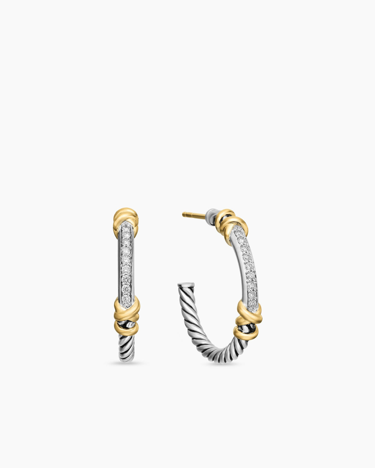 Petite Helena Wrap Hoop Earrings in Sterling Silver with 18K Yellow Gold and Diamonds, 1in