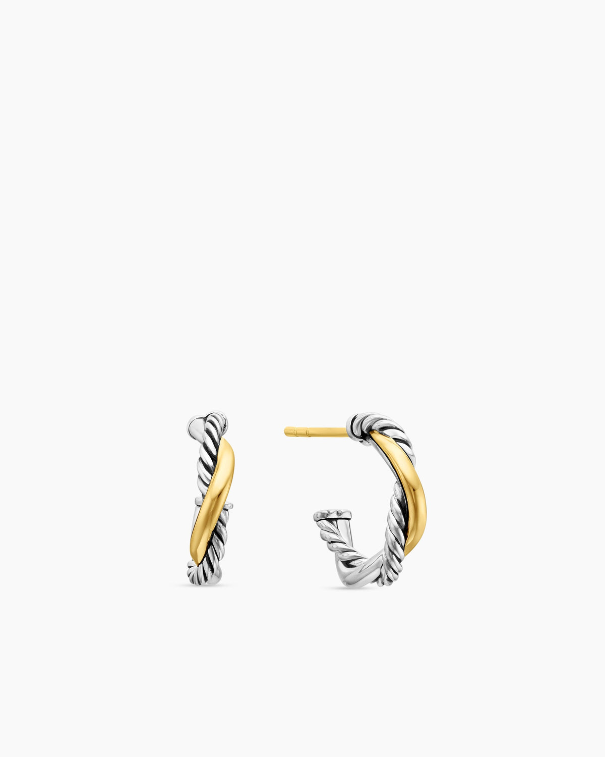 Petite Infinity Huggie Hoop Earrings in Sterling Silver with 14K Yellow Gold, 3mm