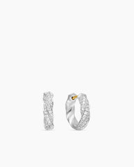 Cable Edge® Huggie Hoop Earrings in Sterling Silver with Diamonds, 13mm