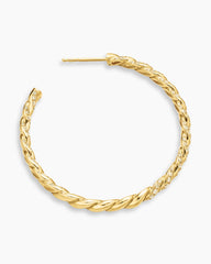 Sculpted Cable Flex Hoop Earrings in 18K Yellow Gold with Diamonds, 1.75in