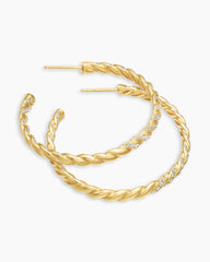 Sculpted Cable Flex Hoop Earrings in 18K Yellow Gold with Diamonds, 1.75in