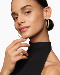 Sculpted Cable Flex Hoop Earrings in 18K Yellow Gold with Diamonds, 1.75in