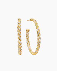 Sculpted Cable Flex Hoop Earrings in 18K Yellow Gold with Diamonds, 1.75in