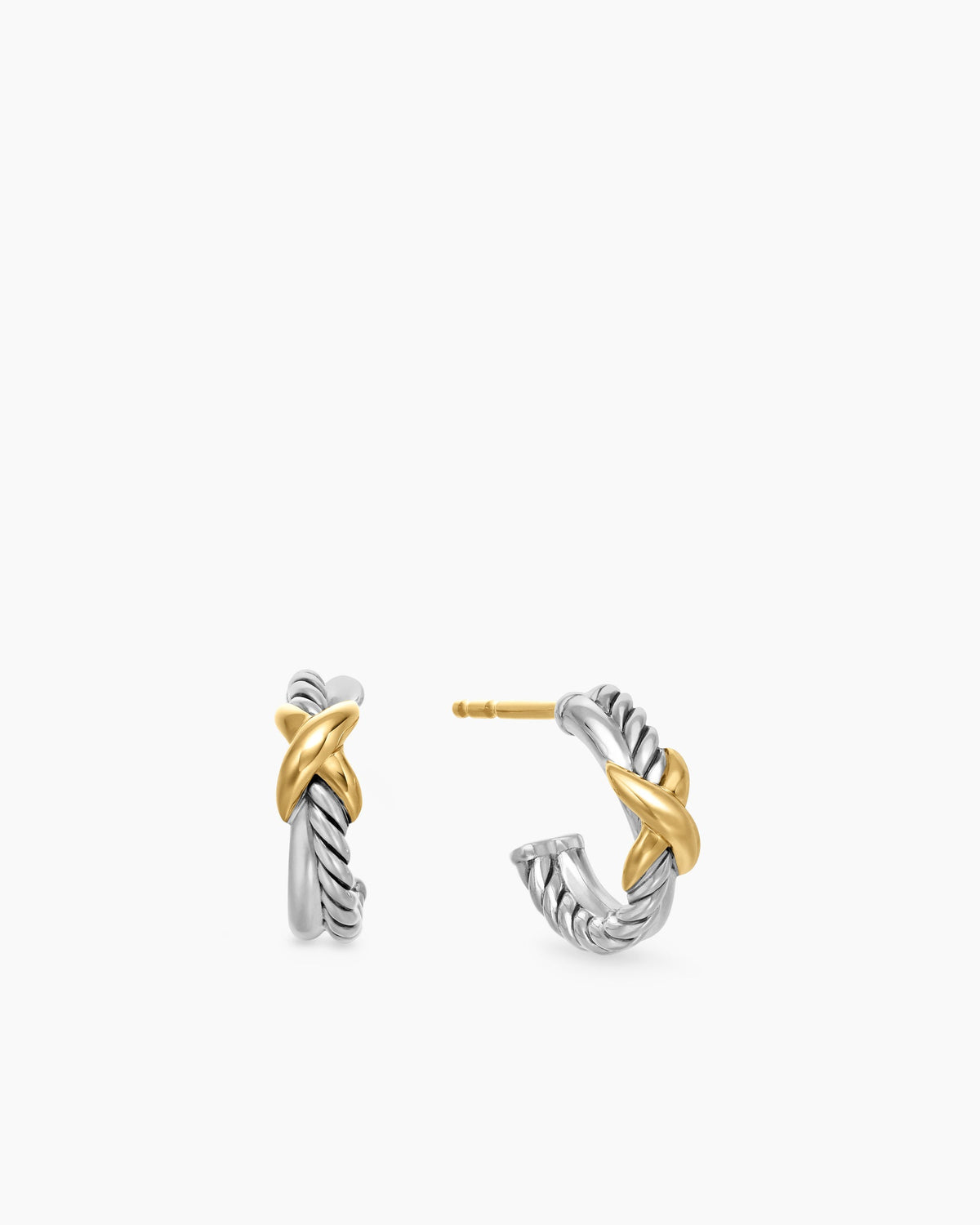 Petite X Hoop Earrings in Sterling Silver with 18K Yellow Gold, 12.6mm