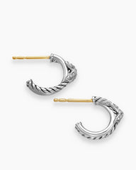 Petite X Hoop Earrings in Sterling Silver with Pavé Diamonds, 12.6mm