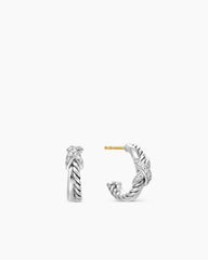 Petite X Hoop Earrings in Sterling Silver with Pavé Diamonds, 12.6mm