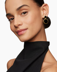 DY Elements® Double Drop Earrings in 18K Yellow Gold with Black Onyx, 33mm
