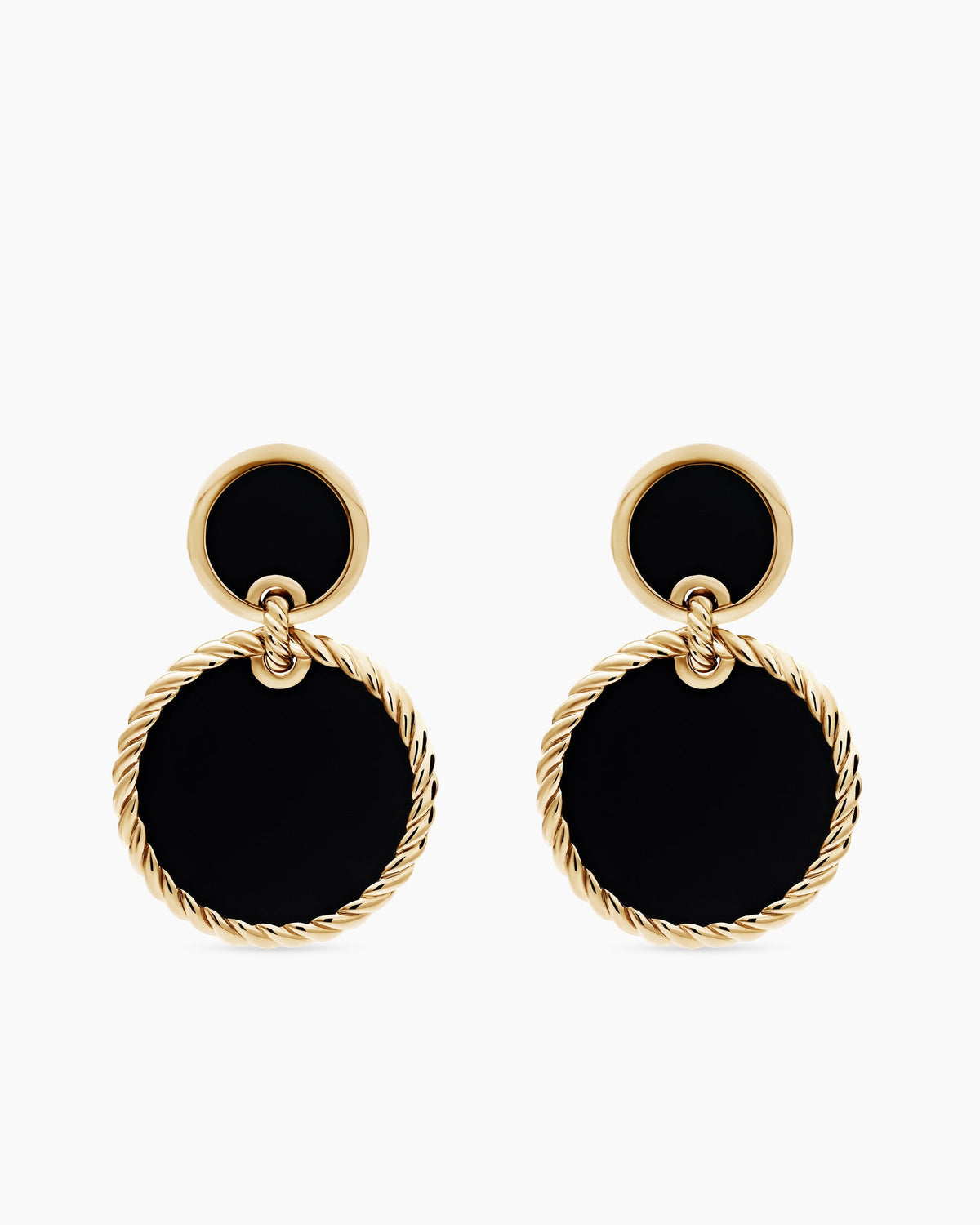 DY Elements® Double Drop Earrings in 18K Yellow Gold with Black Onyx, 33mm