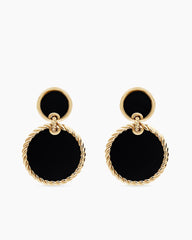 DY Elements® Double Drop Earrings in 18K Yellow Gold with Black Onyx, 33mm