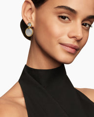 DY Elements® Double Drop Earrings in 18K Yellow Gold with Mother of Pearl, 33mm